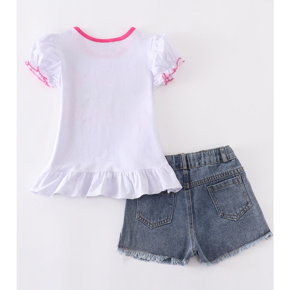 NWT- girls size (4T). Back to school leopard 🐆 pencil ✏️ denim short set - Picture 2 of 6